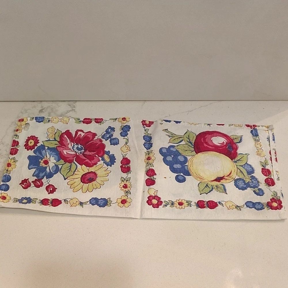 Vintage cloth napkin fruit and tulip print set of 3 12.5